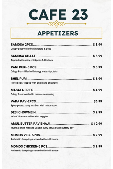 Cafe 23 – Indian Street Food Menu - Image 6